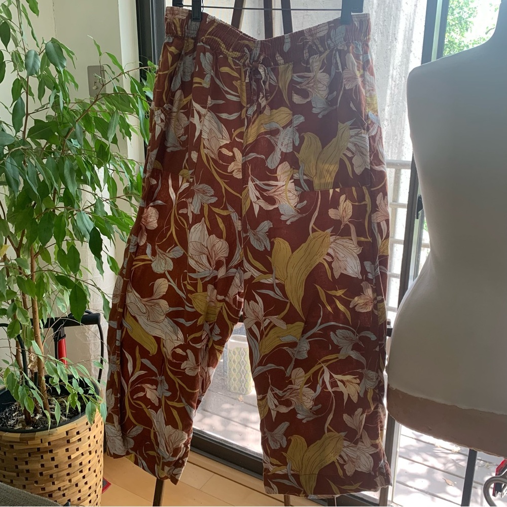 Cynthia Rowley lightweight high rise linen blend wide leg pants; XL